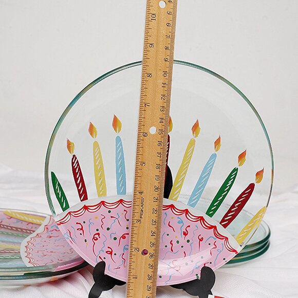 Fifth Avenue Crystal Six Individual Sliced Birthday Cake Plates Guy or Gal - Picture 5 of 5